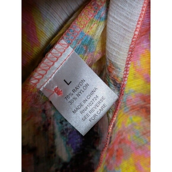 Abstract Floral Lace Up Blouse Womens Size Large Boho Festival Artistic Flowy - Picture 8 of 10